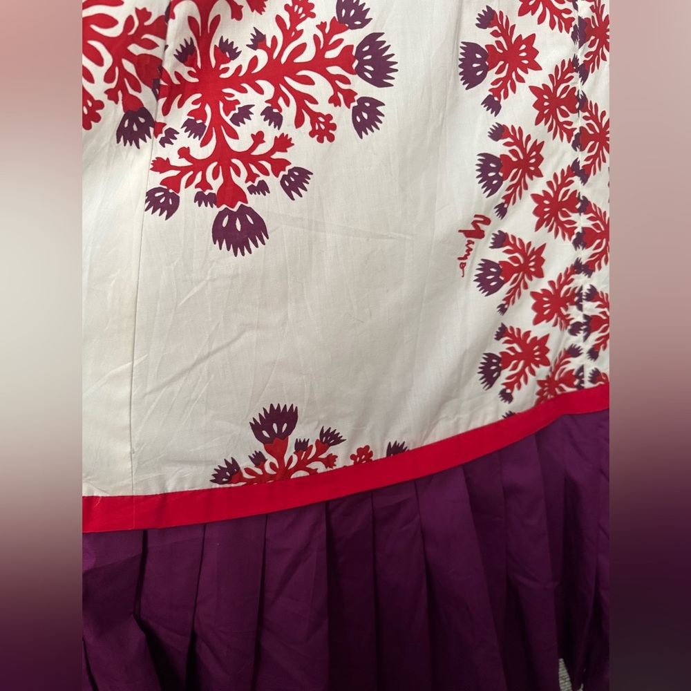 Embroidered White Maxi Dress with Red Motifs & Purple Hem - Picture 4 of 7